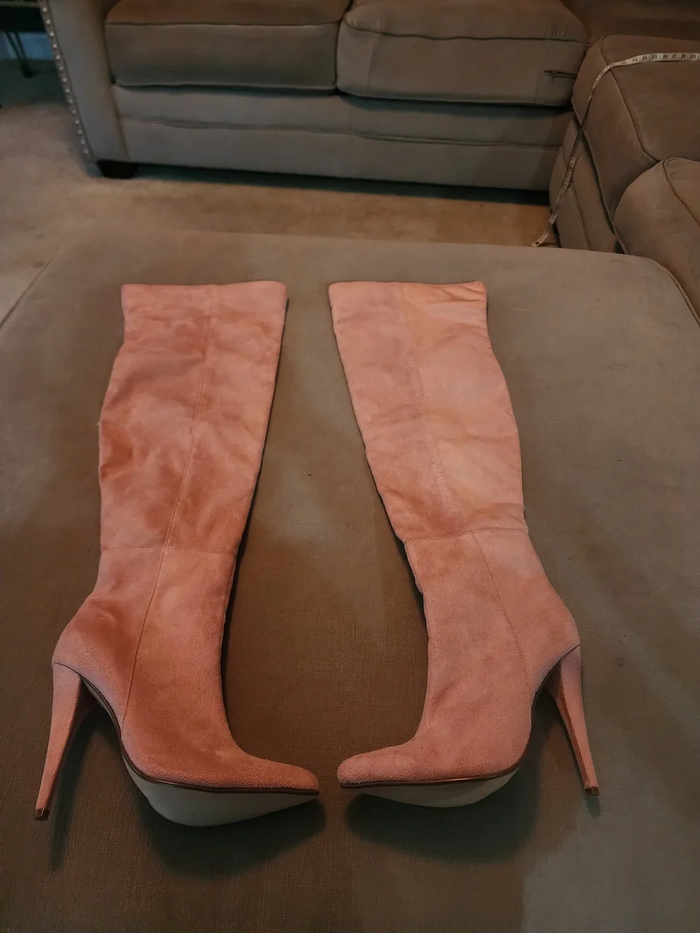 Women’s Over-The-Knee Suede Stiletto Boots in Blush Pink